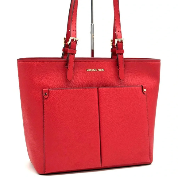 Michael Kors Jet Set Medium Pocket Tote Bag Red/Gold - Picture 4 of 10